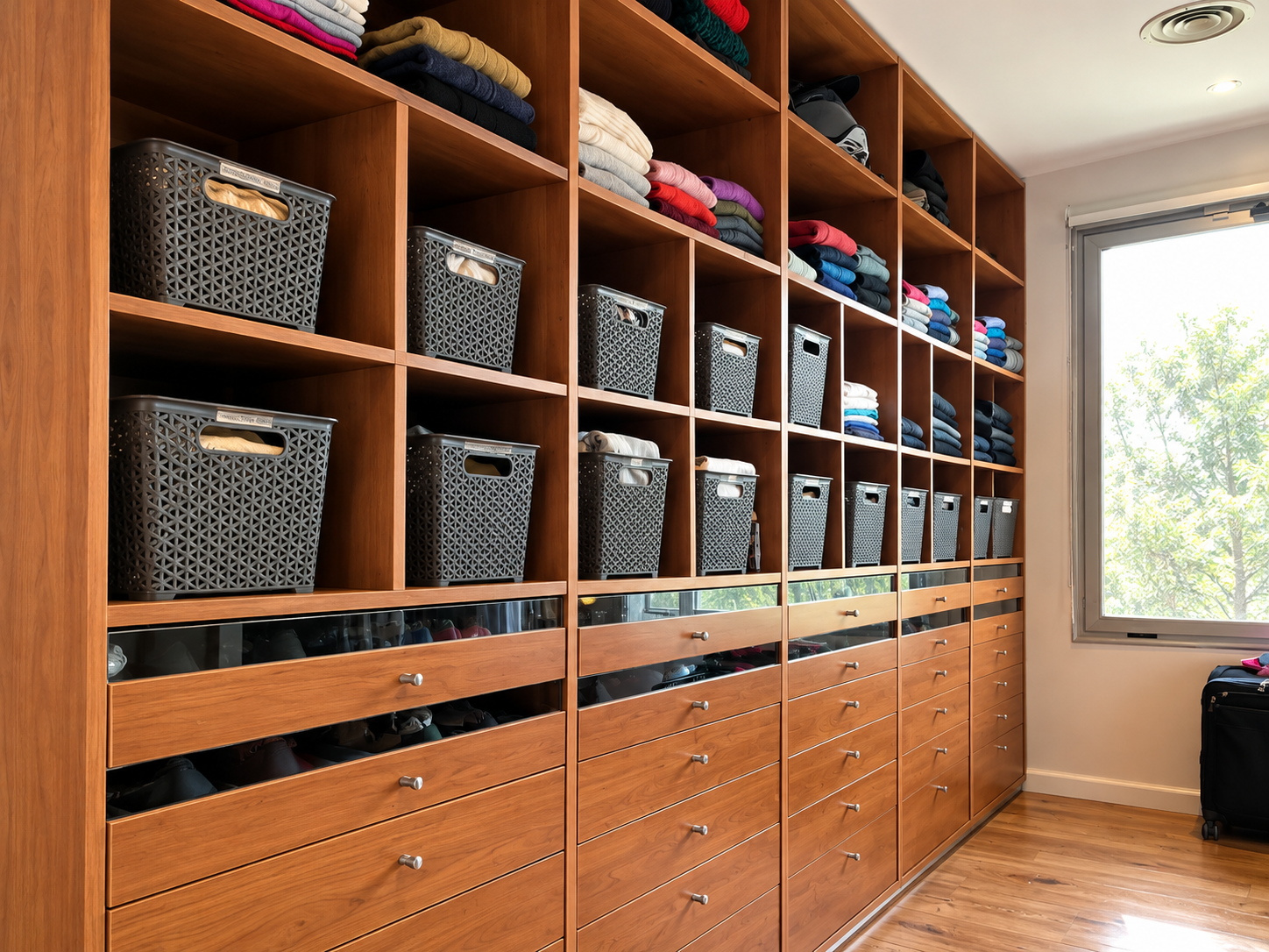 Vestidor en madera con organizadores simil ratán